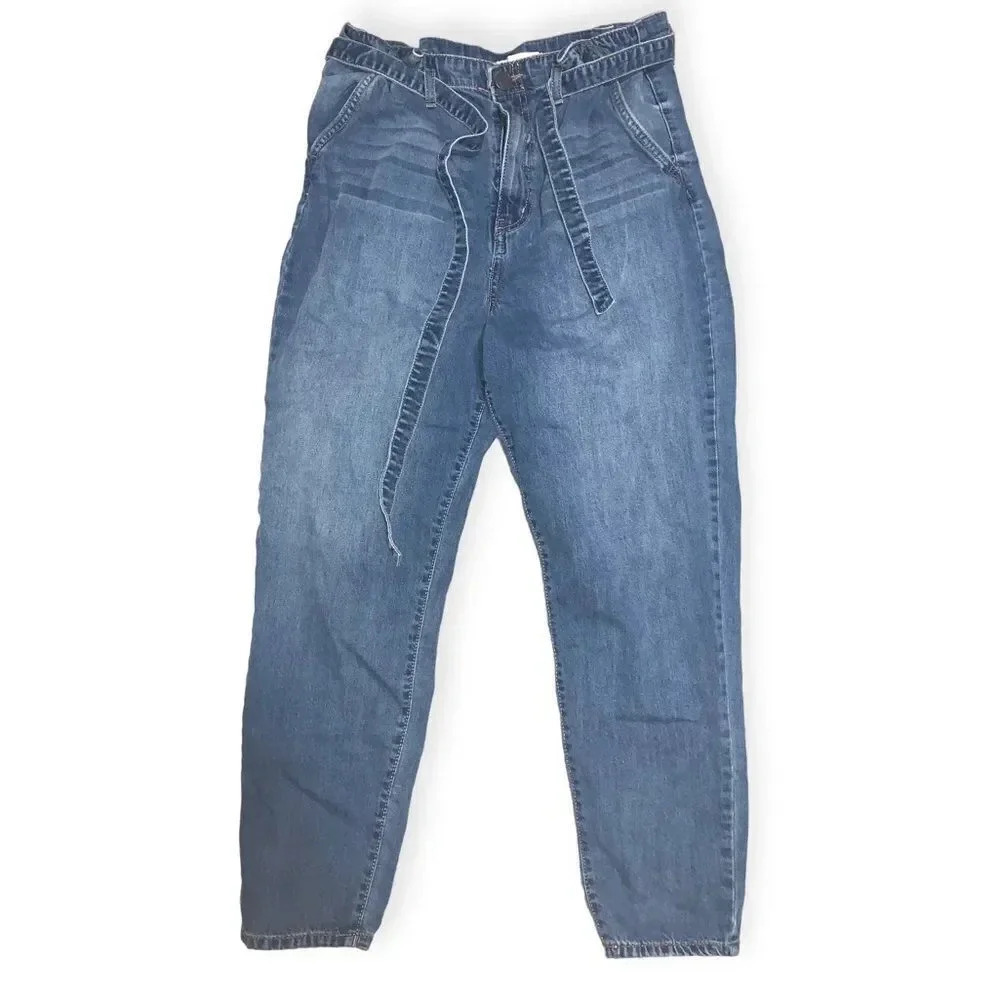 So High Rise Mom Denim Jeans Women's 15 Blue Belted Medium Wash Denim Cotton